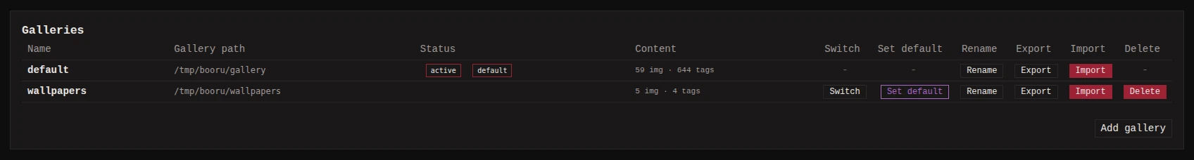 Gallery management in Settings