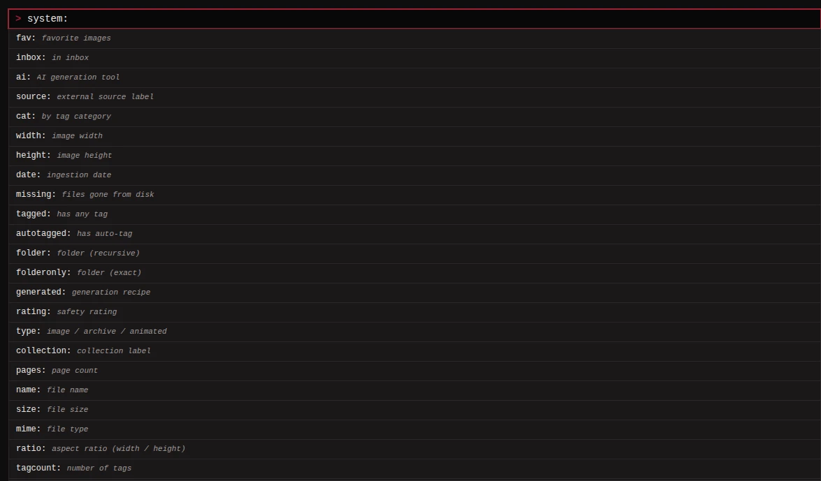 The system: dropdown in the search bar
