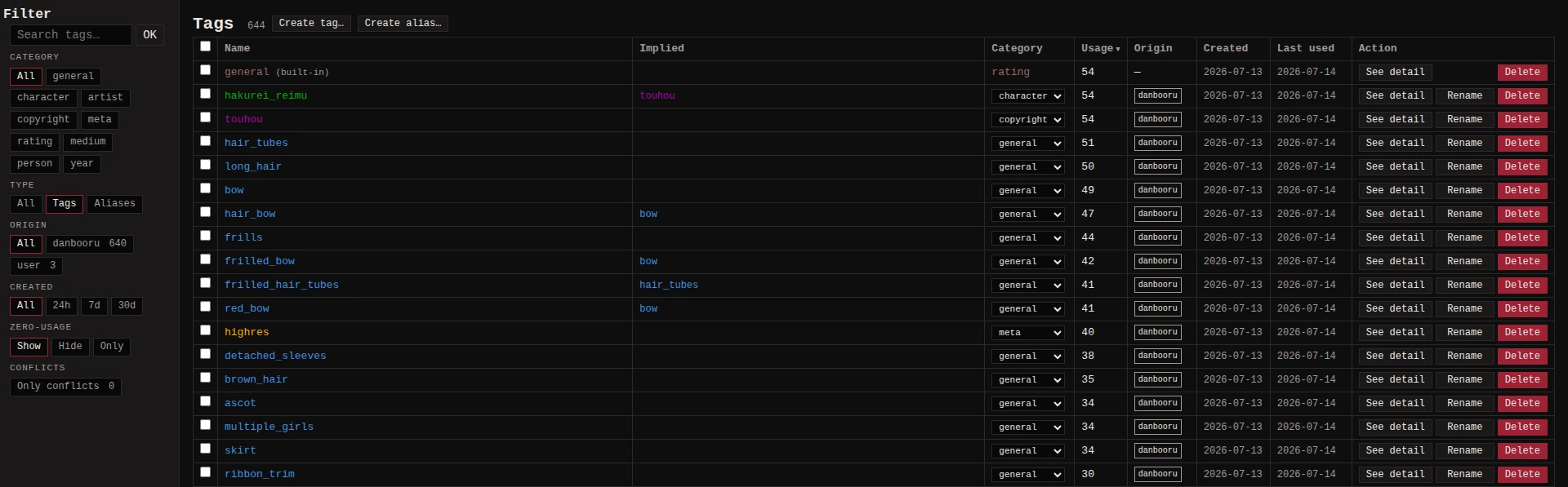 The Tags page